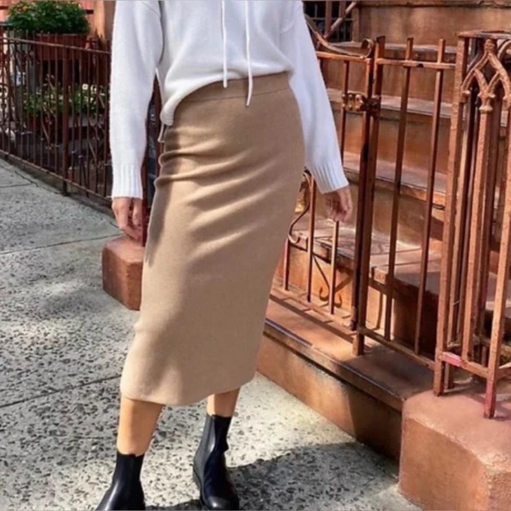 Babaton Charcoal Johan Wool Blend Long Midi Pencil Skirt